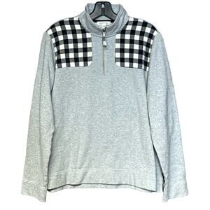 Women’s ORVIS long sleeve top gray plaid elbow patches 1/4 zip shirt size large